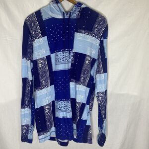 UNZIPPED Paisley Patchwork Pullover Long Sleeve Lightweight Cotton Womens M Blue